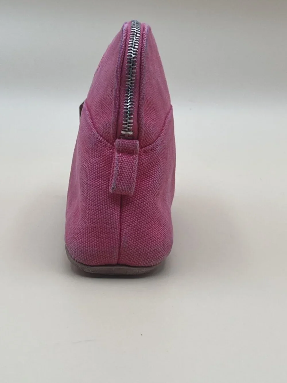 Hermes Cosmetic Pouch Pink-Red Canvas Zip Trousse Case Orange Lining Made in Fra